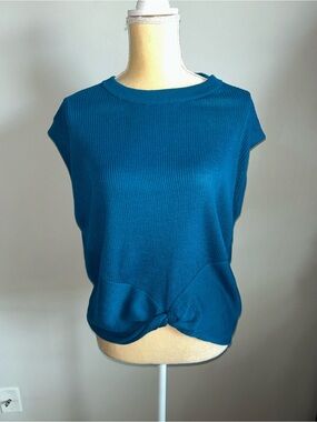 NWT 78&Sunny Sleeveless Twist-Hem Knit Tank Top in Teal Sz L